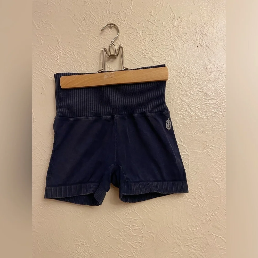 FP Movement Navy High Waist Shorts with Ribbed Waistband